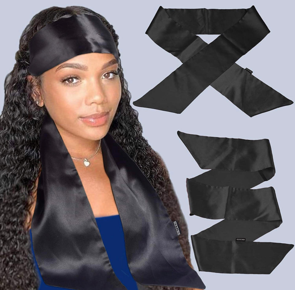 Glcs Plain Black Edge Scarf 100% Premium Satin